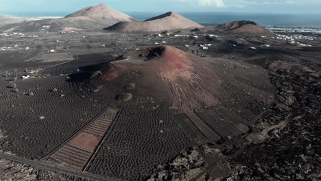 volcanic landscape with vineyards in the canary islands