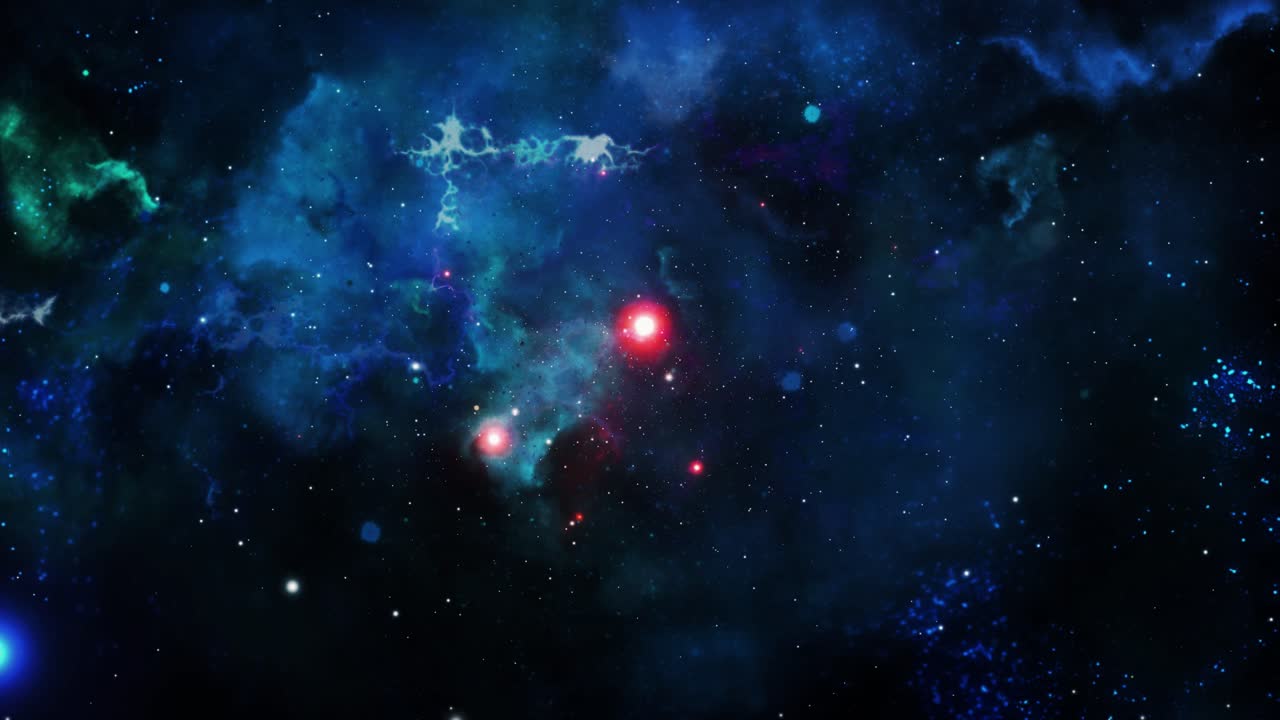 red and blue nebula clouds floating in the space 4k