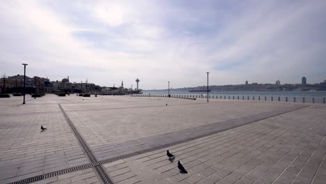 uskukar square and mihrimah sultan mosque,from istanbul at covid-19 pandemic curfew.