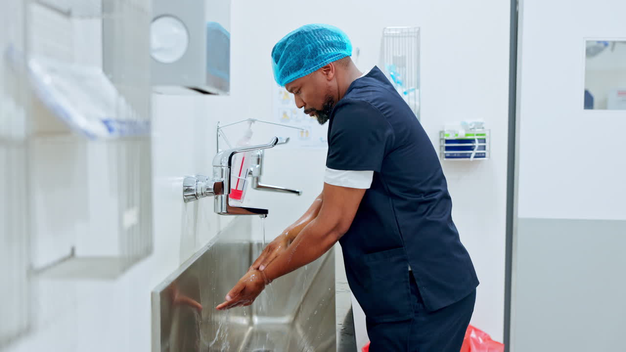 cirujano limpieza de manos, higiene y médico hombre