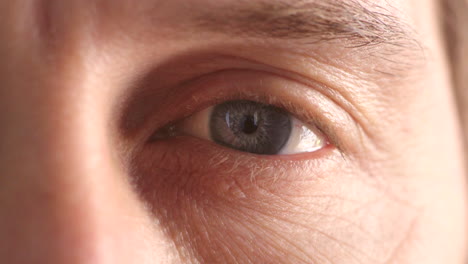 man with blue eye blinking nervously