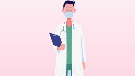 Animation-of-male-doctor-with-face-mask-on-white-background