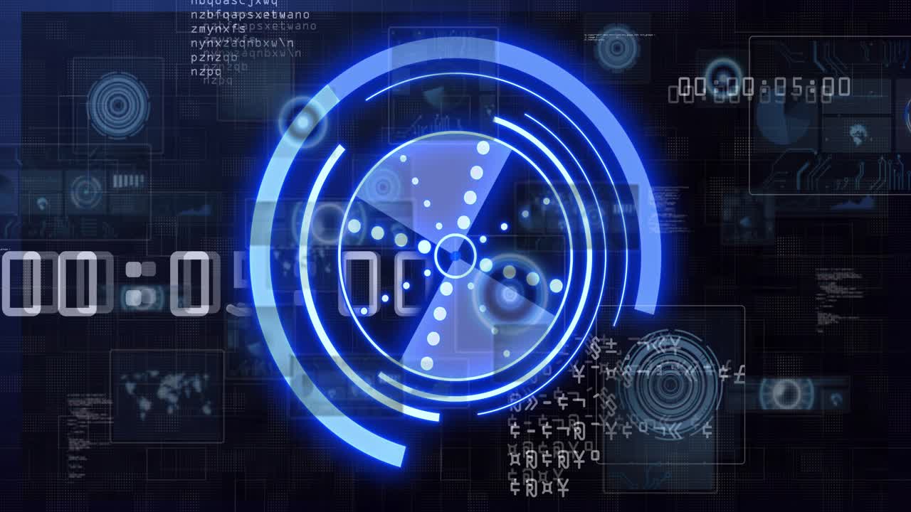 On start central blue HUD emerging, spinning while counters counting showing scan status