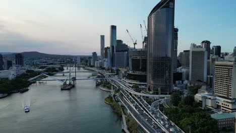 drone shot rotating around brisbane's queens wharf casino development