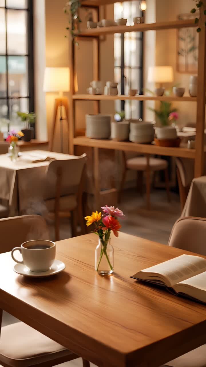 Interno di caffè estetico con atmosfera accogliente 4K