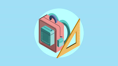 schoolbag and rule isometric style animation