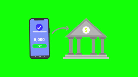 Geldzahlungs-Banküberweisungssymbol,-Bargeldüberweisung-Mit-Mobiler-Symbolschleifenanimation-Mit-Alphakanal,-Grüner-Bildschirm.