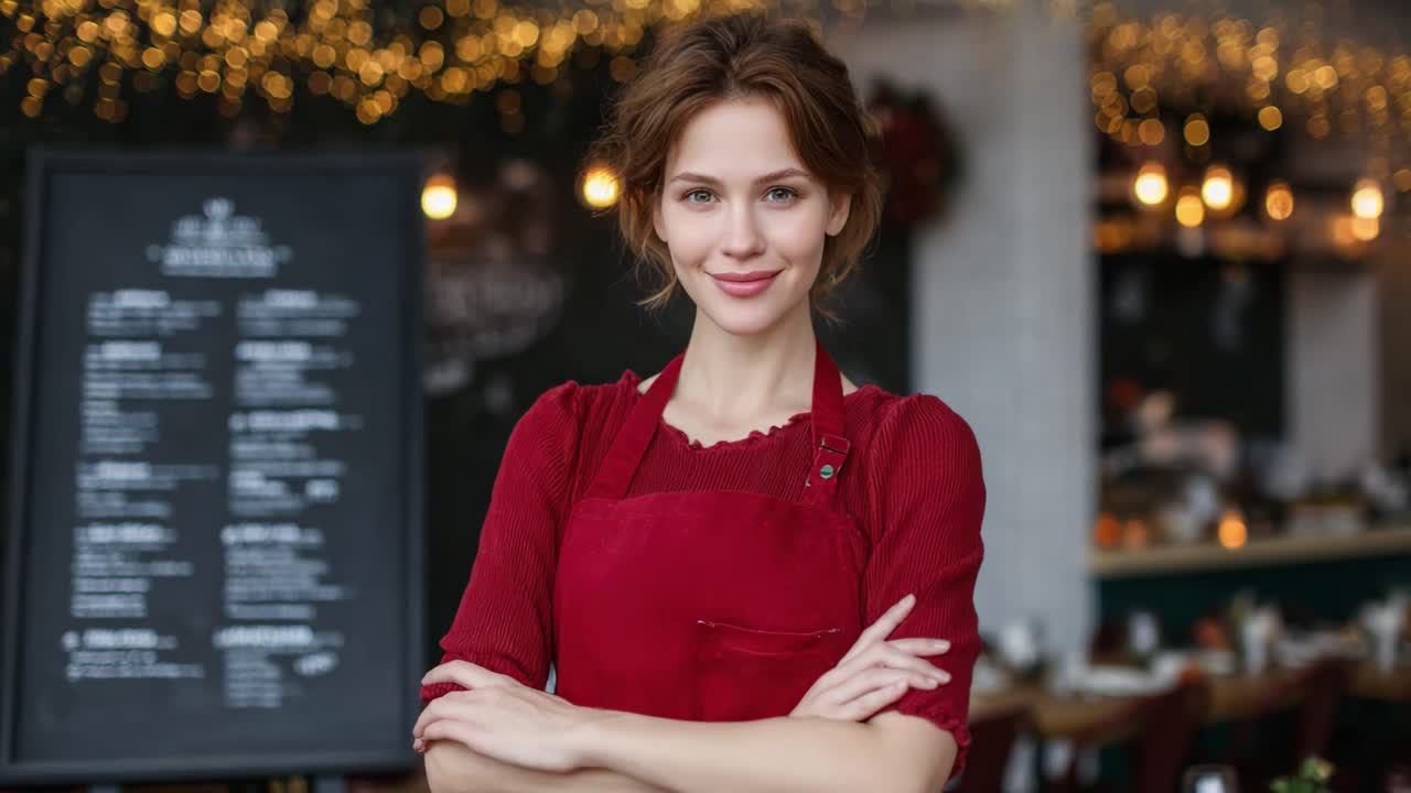 En selvsikker barista fremviser sine færdigheder i et hyggeligt cafémiljø med varm, behagelig belysning og en indbydende atmosfære, perfekt for kaffeelskere og madentusiaster