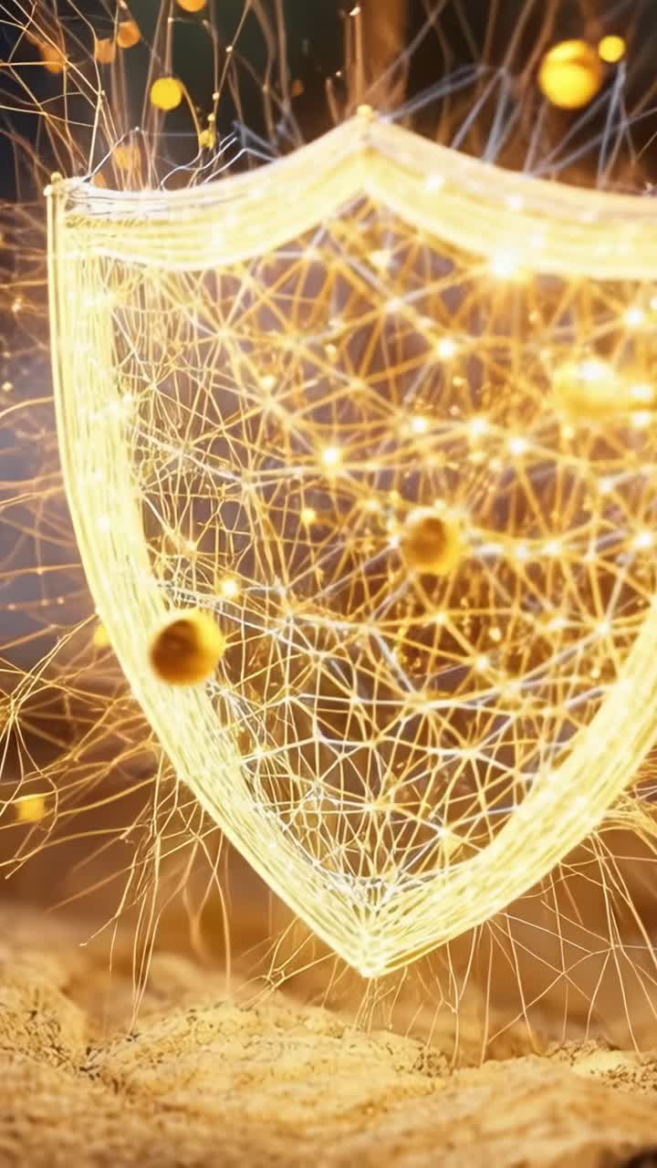 Glowing Shield with Sparks: A Visual Representation of Protection, Defense, and Security Illuminated by Dynamic Light Effects in a Creative Concept