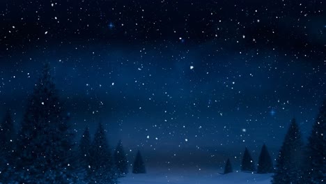 animation of snow falling over fir trees in winter scenery