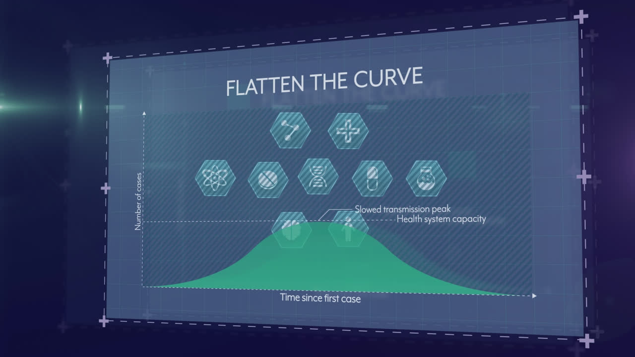 animación de la red de conexiones con iconos médicos sobre pantallas con procesamiento de datos