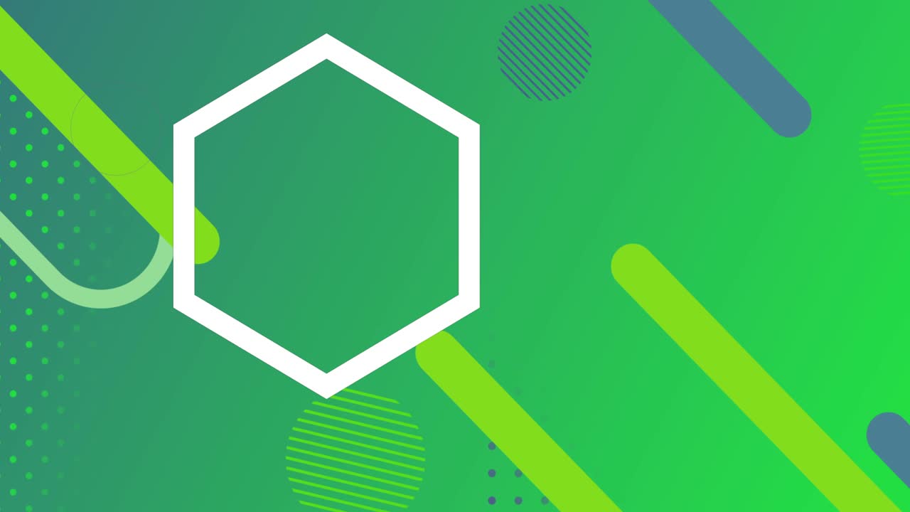 hexágono giratorio sobre formas geométricas y círculos en movimiento