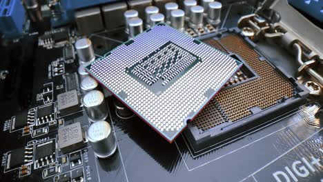 primo piano del processore centrale del chip cpu del computer. concetto di tecnologia informatica moderna.