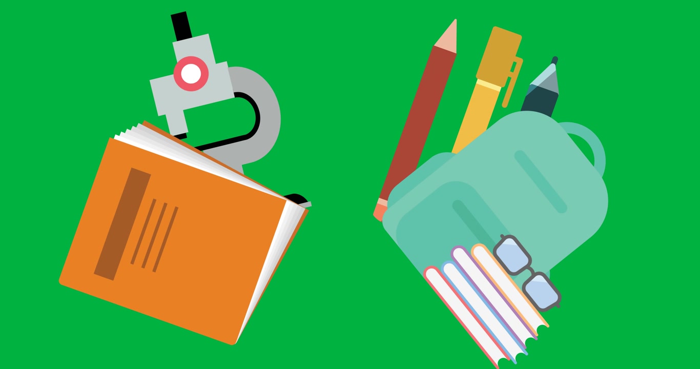 Digital animation of school concept icons against black background