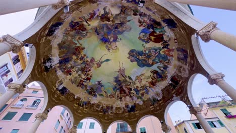 Beautiful-fresco-painting-on-the-ceiling-of-Music-kiosk-in-Rapallo,-Italy