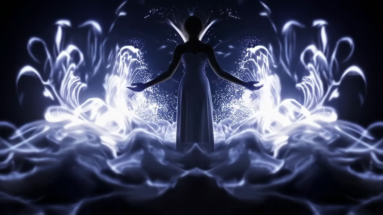 Glowing Woman in White Dress