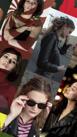 diverse portraits of young women in urban, night, and studio settings