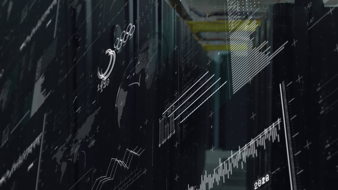 컴퓨터 서버  ⁇ 에 대한 회전 지구와 데이터 처리 인터페이스의 애니메이션