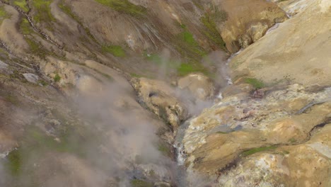 geothermal vents in valley of kerlingarfjoll area in highlands of iceland, aerial