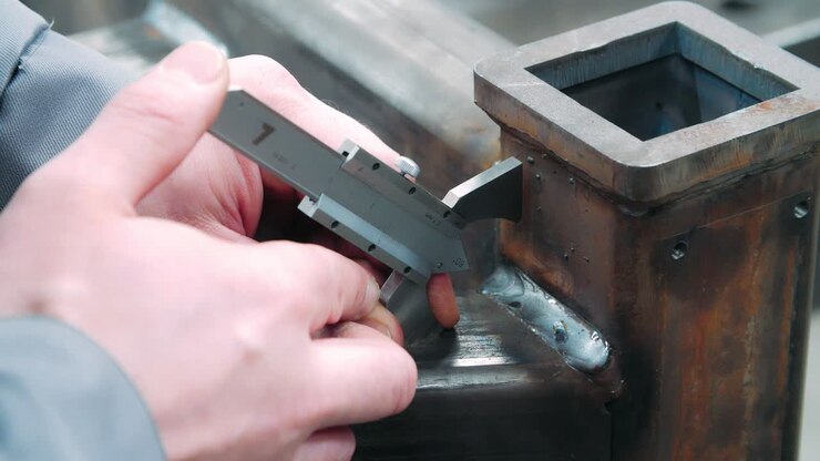 Engenheiro coletando leituras de instrumento para medição e monitoramento de soldas.