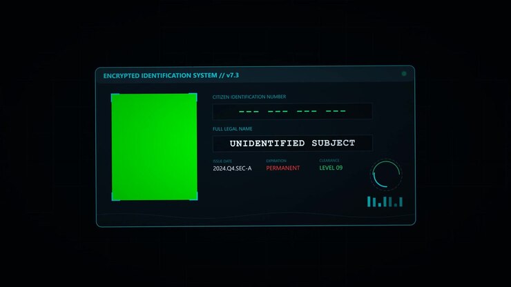 Futuristic Digital Identification System Interface with Green Screen Placeholder