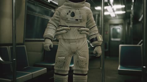 astronaut inside of the old non-modernized subway car in usa