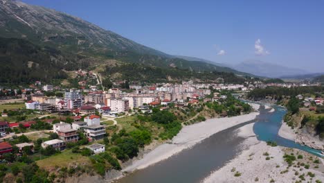 Birds-eye-view-of-Permet-township-in-the-lap-of-nature-surrounded-by-mountains-and-river