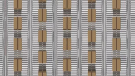 animation of cardboard boxes on conveyor belts in warehouse