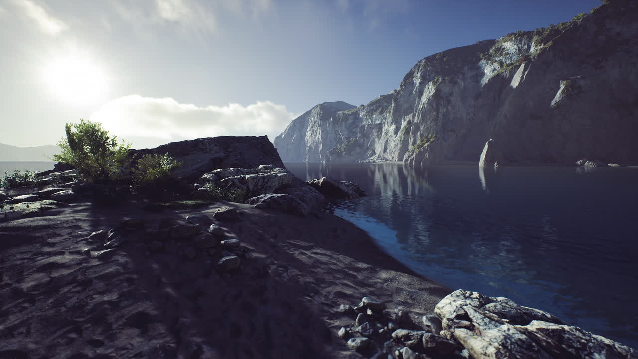 Beautiful australian landscape with calm waters and rocky shoreline at sunset