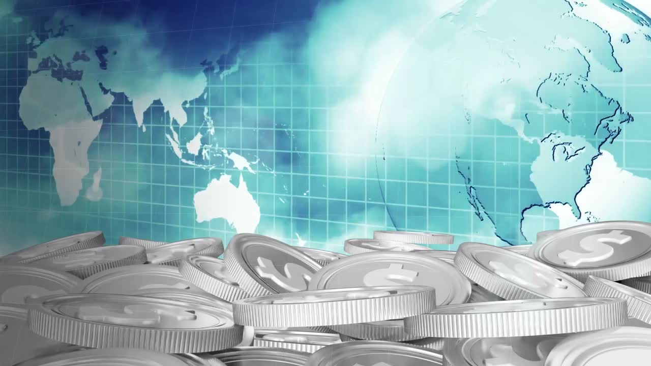 세계 지도 와 미국 달러 동전 의 애니메이션