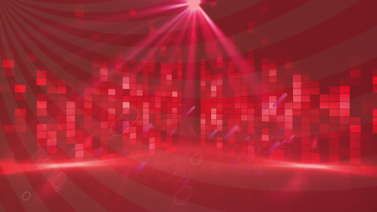 빨간 디스코 조명 위에 보라색 모양과 줄무의 애니메이션