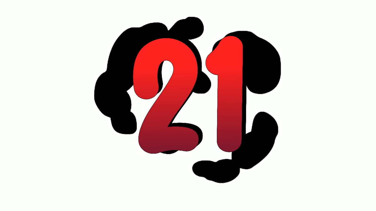 Number 21 twenty one symbol sign animation motion graphics icon on white background,the number reveal on smoke,cartoon video number for video elements