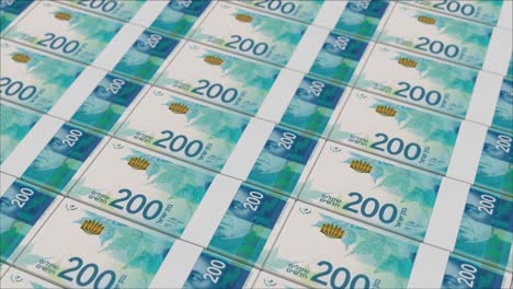 200 israeli new shekel banknotes printed by a money press