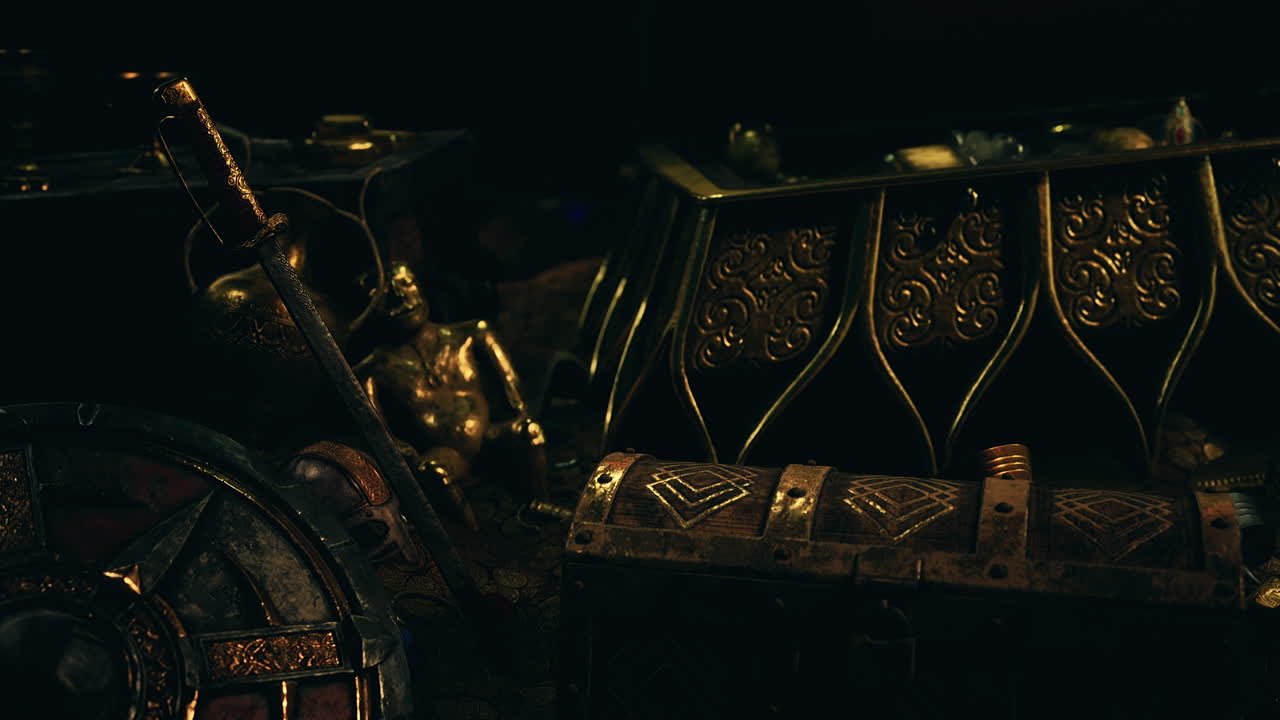 Jewels and gold coins in the dark