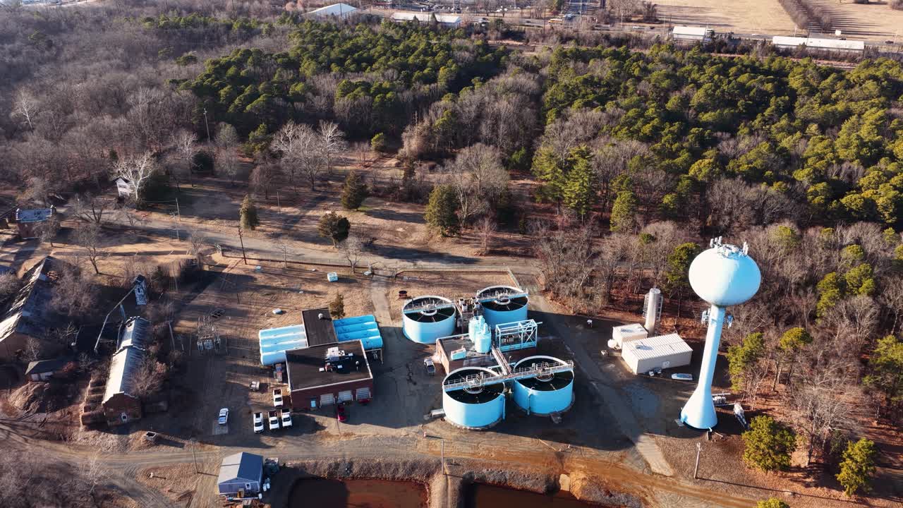 Flight over small waste water treatment plant in Old Bridge, New Jersey
