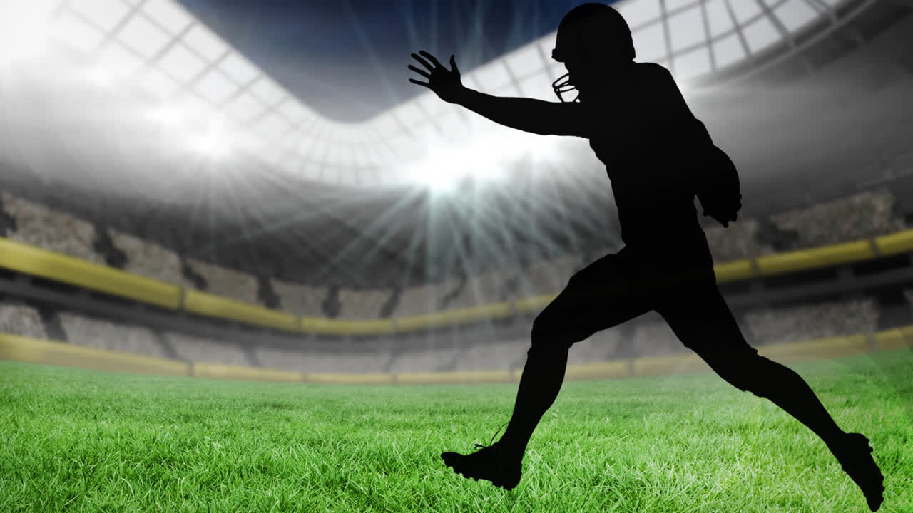 스포츠 경기장 위를 들고 있는 아메리칸 볼 선수들의 실루 애니메이션