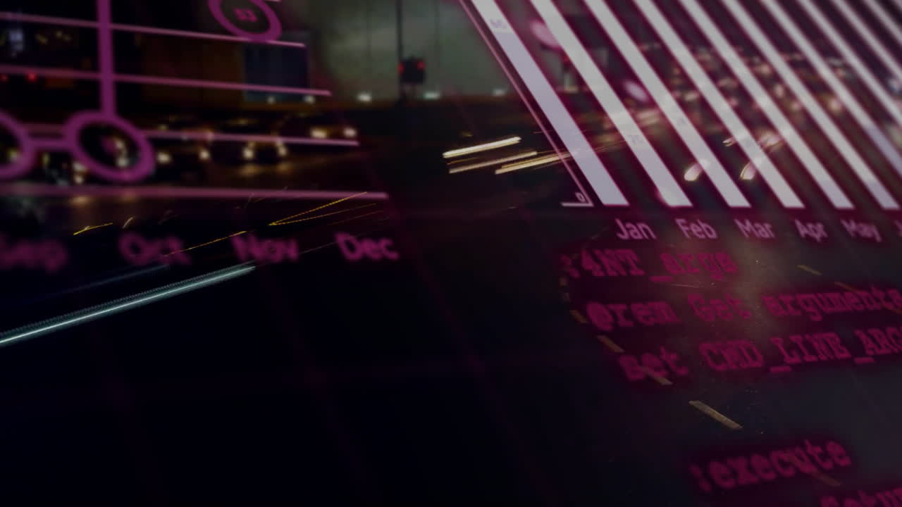 Animation of data processing over cityscape