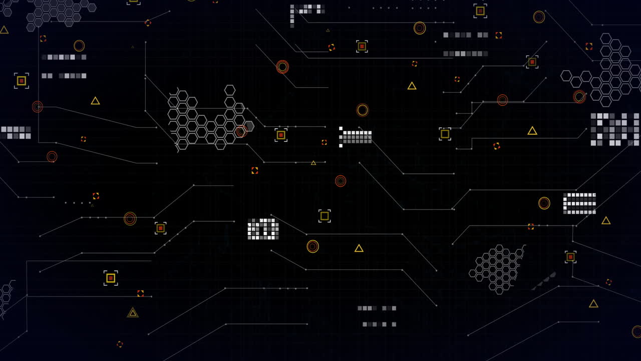 Animation of network of connections with icons over data processing