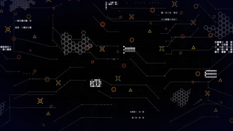 animación de la red de conexiones con iconos sobre el procesamiento de datos