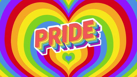 animación del texto del orgullo sobre los corazones arco iris