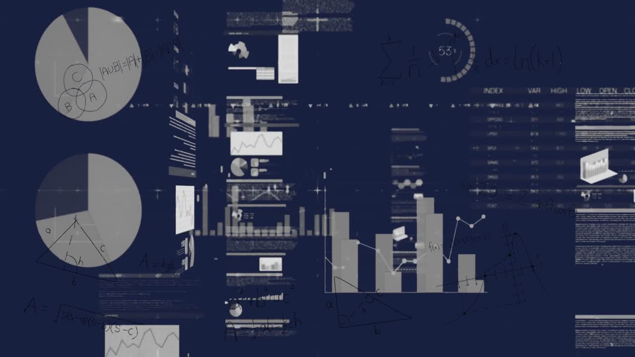 animación del procesamiento de datos financieros sobre un fondo azul