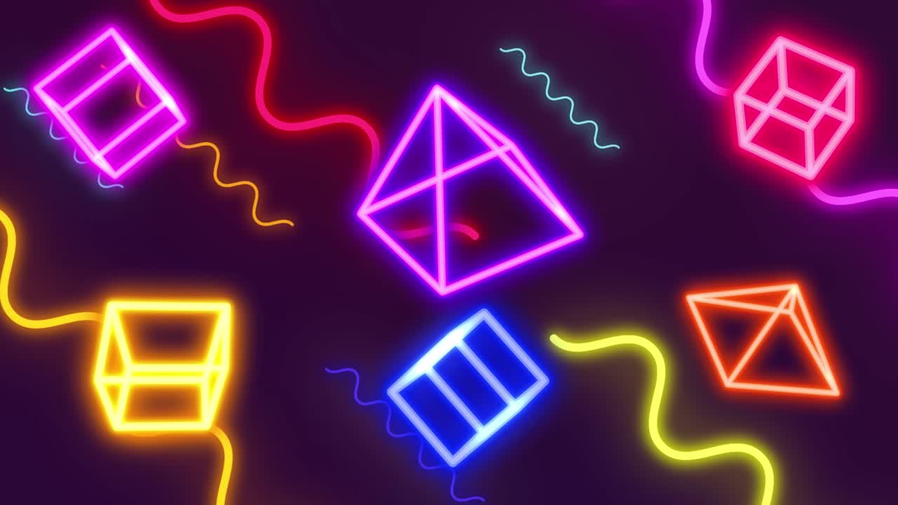 추상적인 배경, 네온 기하학적 그림, 움직이는 3d 애니메이션, 개념 배경, 원활한 루프