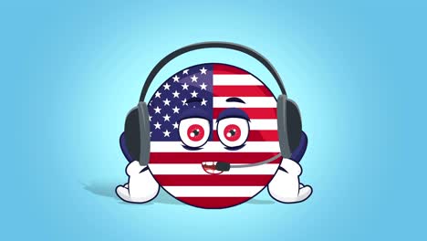 cartoon usa icon flag united states of america call operator with face animation