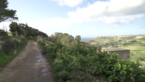 Wandern-Auf-Einer-Hügelstraße-In-Malta-In-Der-Nähe-Von-Ackerland-In-Der-Schlucht