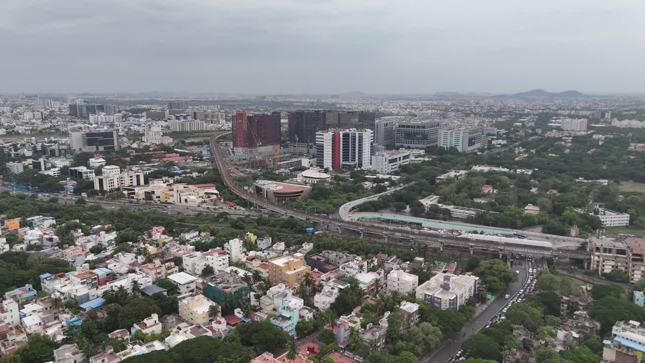 Elevated view of Taramani flyover and surrounding office complexes