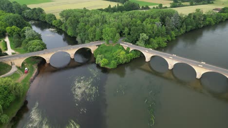 two stone bridges limeuil village dordogne france drone,aerial