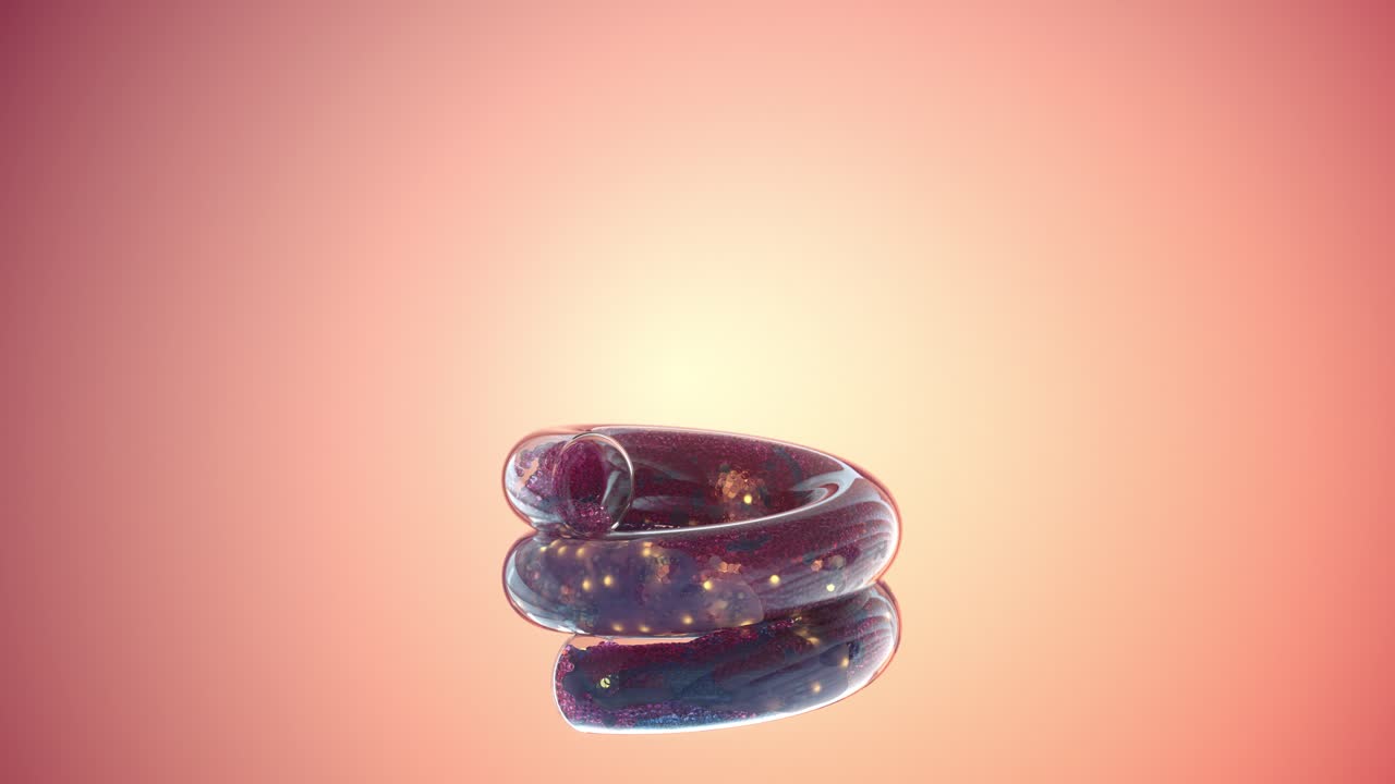 Mixing of particles in the glass spring tube, 3d rendering.