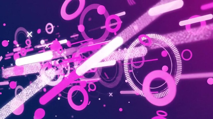 Sfondo in movimento con forme geometriche astratte al neon.