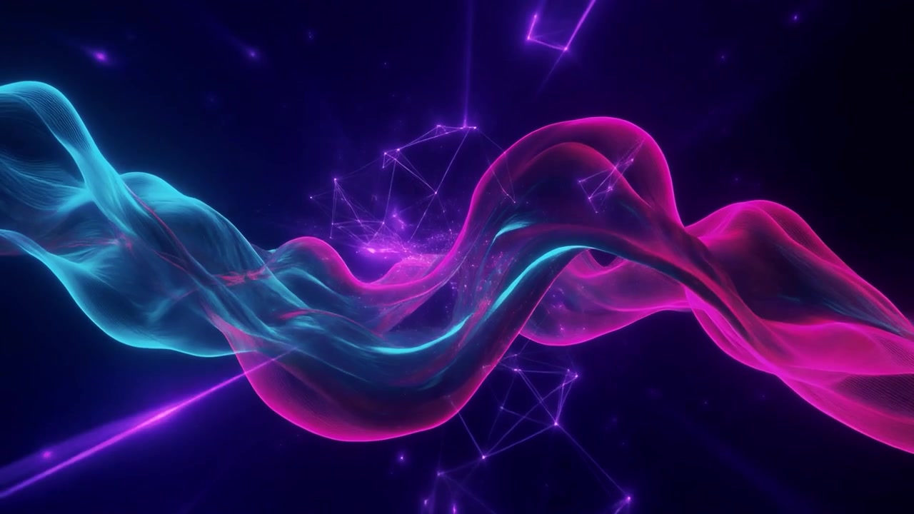 Abstract Neon Flowing Waves with Digital Network Connections