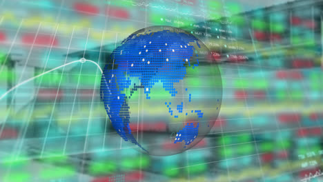 animación del globo sobre gráficos y datos financieros